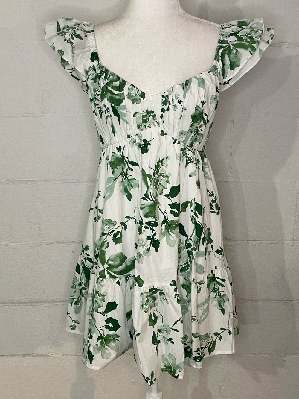 Abercrombie & Fitch White Mini Dress with Green Leaf Print